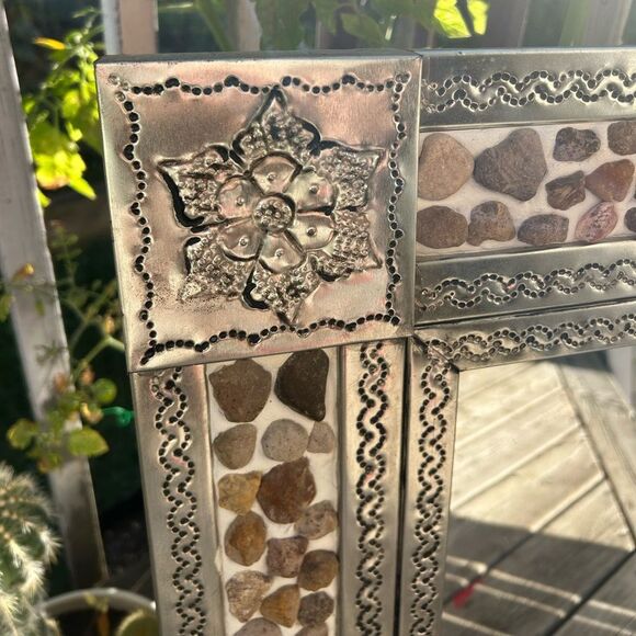 Mexican Tin Mirror Handcrafted - Rocks & Flowers  29" x 25" - Picture 13 of 16